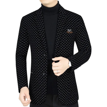 Men Fleece Checkered Suits