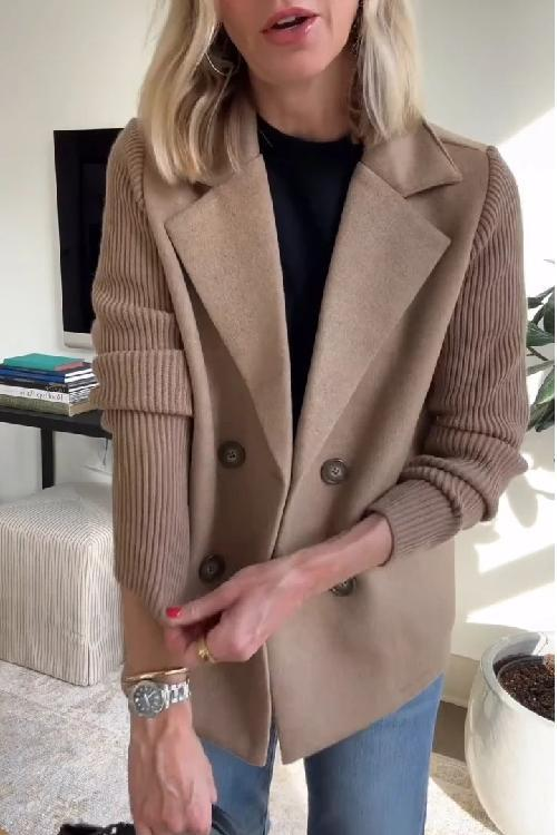 Chic Lapel Knit Sleeve Coat